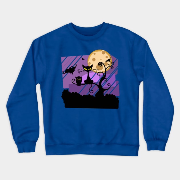 Halloween Night Owl & Cat & Bat Crewneck Sweatshirt by holidaystore